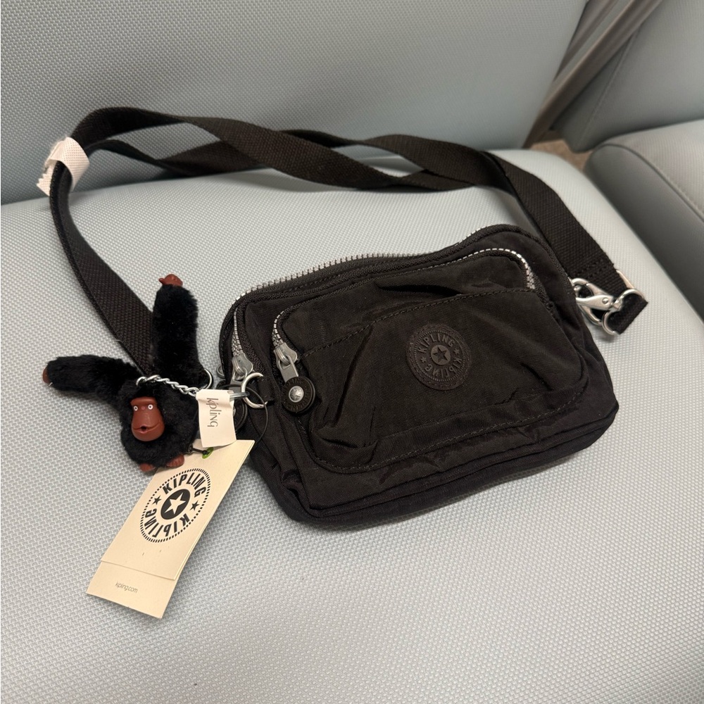Kipling Black Belt Bag with Monkey Charm